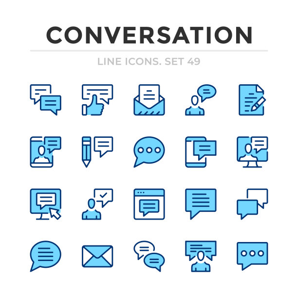对话向量线图标集。细线的设计。轮廓图形元素，简单描边符号。对话图标图片下载