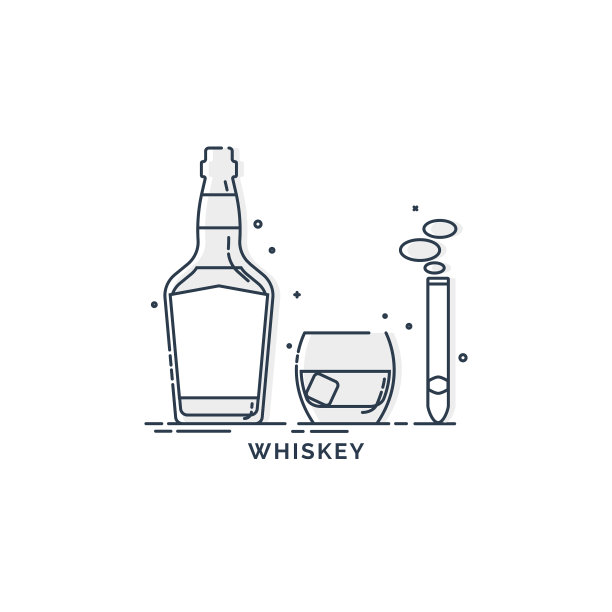 瓶装威士忌杯加冰和燃烧图片下载