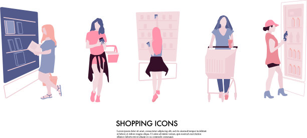 女人购物卡通概念女孩图片下载