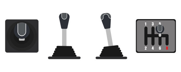 汽车变速箱，机械，自动。一套汽车自动和机械变速箱图标隔离在白色背景。图片下载