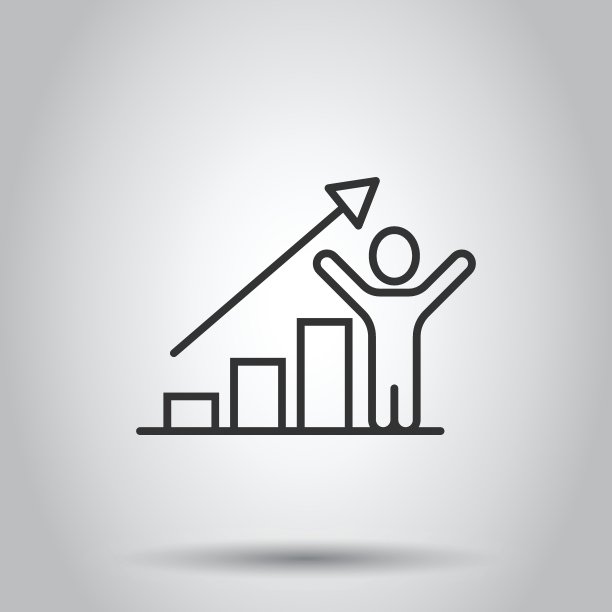 人与增长箭头图标在平面风格。工作策略矢量插图在白色孤立的背景。办公室培训经营理念。图片下载