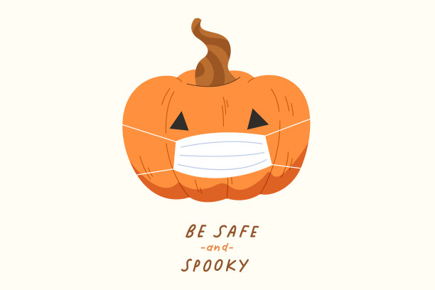 万圣节“南瓜灯”戴口罩防控疫情。素材图片