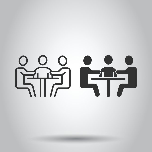 人们与表格图标在平面风格。团队会议矢量插图在白色孤立的背景。演讲者对话业务概念。图片下载