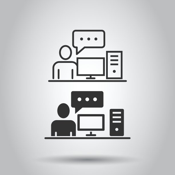 人们的笔记本电脑图标在平面风格。Pc用户矢量插图白色孤立的背景。办公室经理经营理念。图片下载