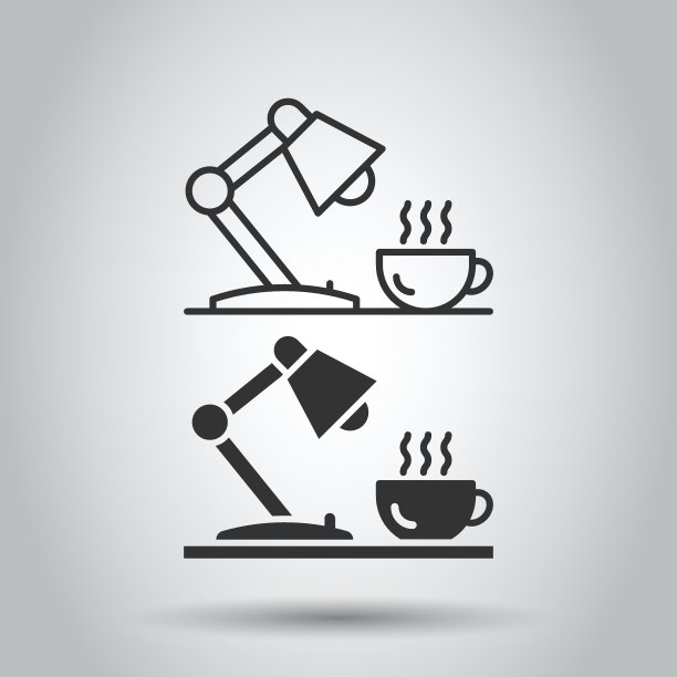 平底咖啡杯图标灯。灯泡矢量插图在白色孤立的背景。电力业务概念。图片下载