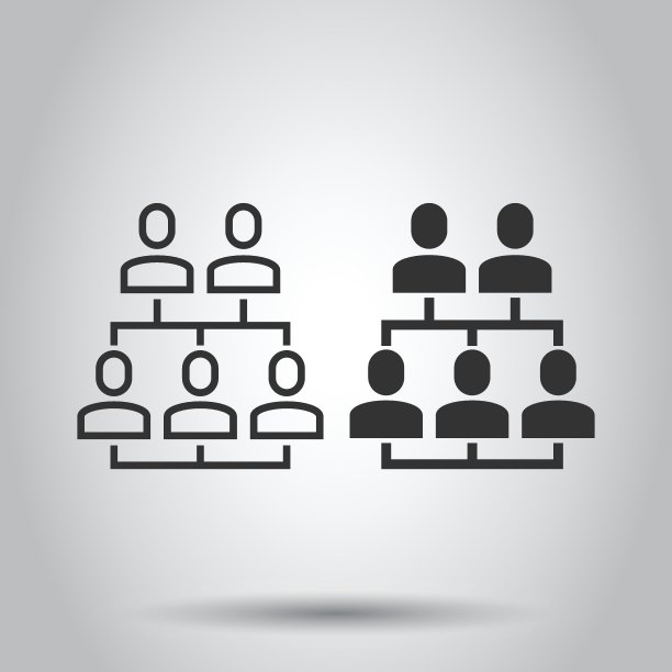 企业组织结构图与业务人员矢量图标在平面风格。白色背景上的人物合作插图。团队合作经营理念。图片下载