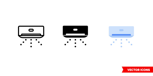 空调图标有三种颜色、黑白、轮廓。孤立向量符号符号图片下载