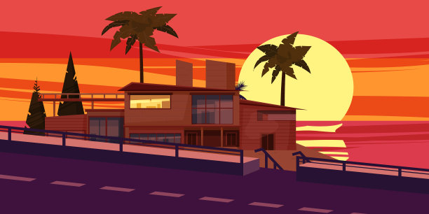 海滨日落海滩豪华别墅别墅图片下载