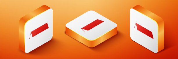 空白纸桌面卡片图标隔离在橙色背景。帐篷卡图标。橙色平方按钮。向量图片下载