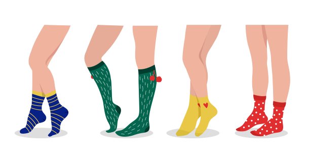 女性腿部穿袜子。丰富多彩的运动和日常配件。时尚内衣，圣诞鞋向量集图片下载