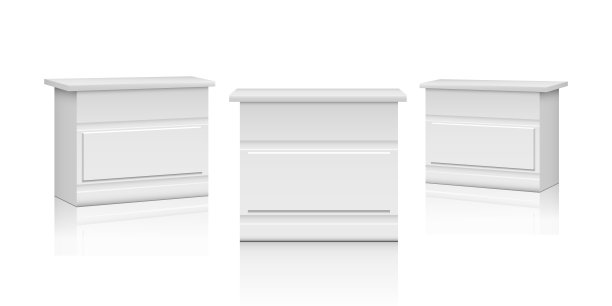 现实的推广。白色市场柜台，3D室内衣柜或抽屉。世博会展示台矢量模型图片下载