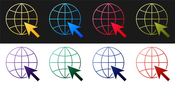 访问Web图标，地球和光标，网站象形图，万维网符号矢量图图片下载