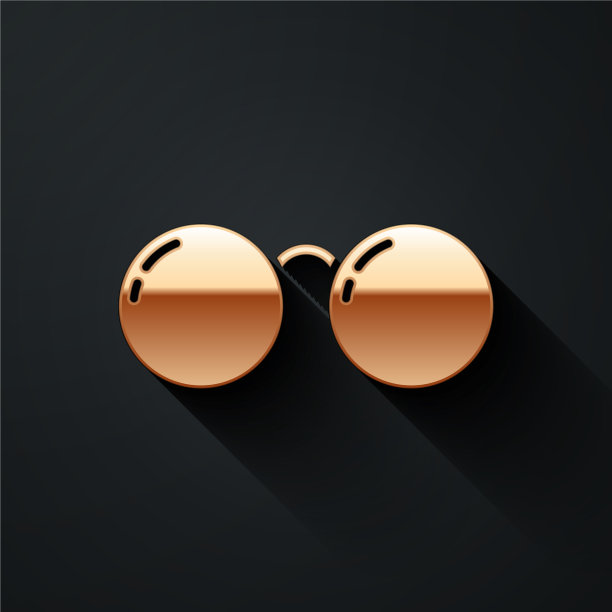 金色眼镜图标孤立在黑色背景图片下载