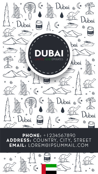阿联酋旅行到迪拜手绘涂鸦背景图片下载
