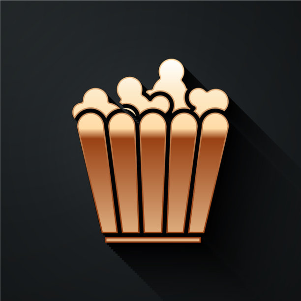 黄金爆米花在纸板箱图标隔离上图片下载