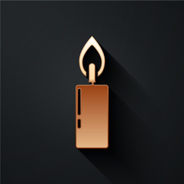 金色燃烧的蜡烛图标孤立在黑色图片下载