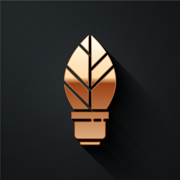 金色灯泡与叶子图标孤立在黑色图片下载