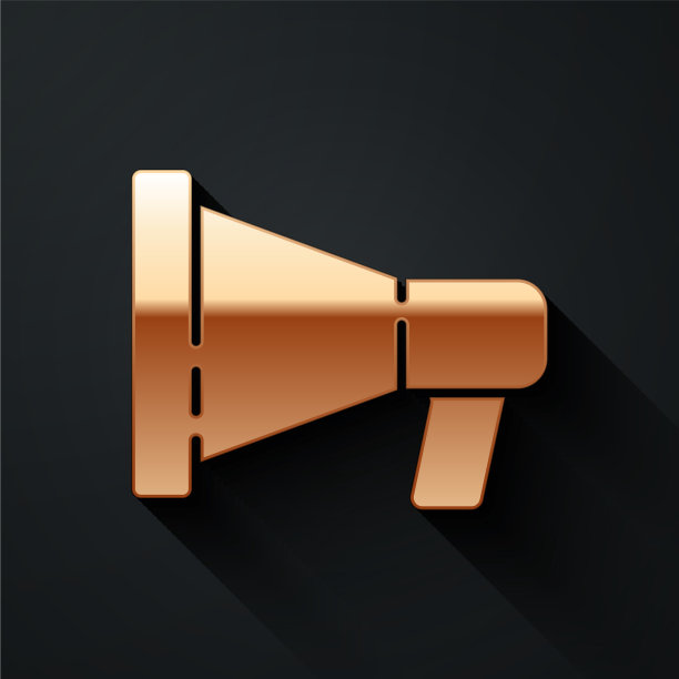 金色扩音器图标孤立在黑色背景图片下载