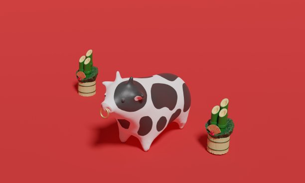 日本传统设计的可爱幸运物品:3D渲染图片下载