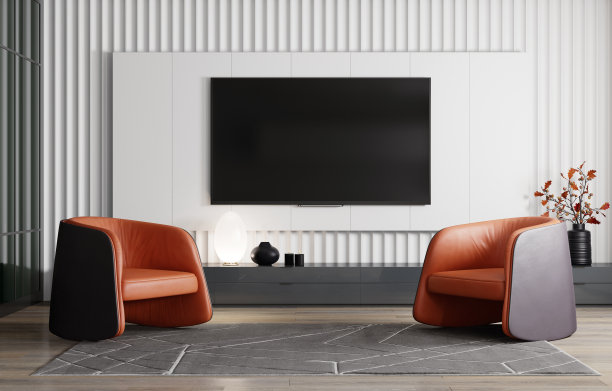 8K电视房现代极简主义客厅与平板电视图片下载