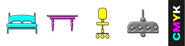 摆设大床、木桌、办公椅等图片下载