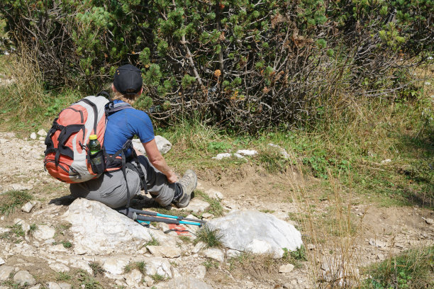 在斯洛文尼亚的特里格拉夫国家公园徒步旅行的妇女休息和享受自然风光图片下载