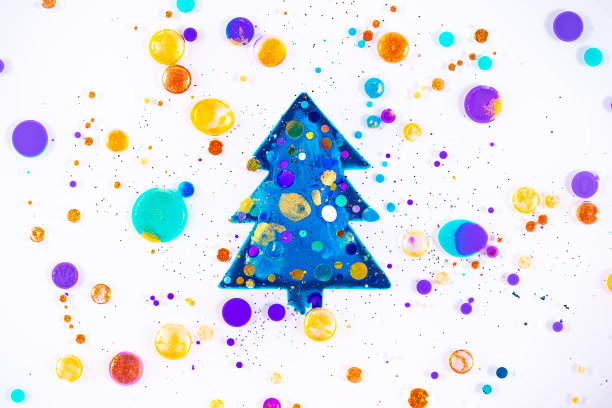 流体艺术纹理。新年缤纷背景。液体丙烯酸艺术品，混合颜料和气泡。可用于海报或背景。圣诞树。色彩缤纷，闪闪发光。图片下载