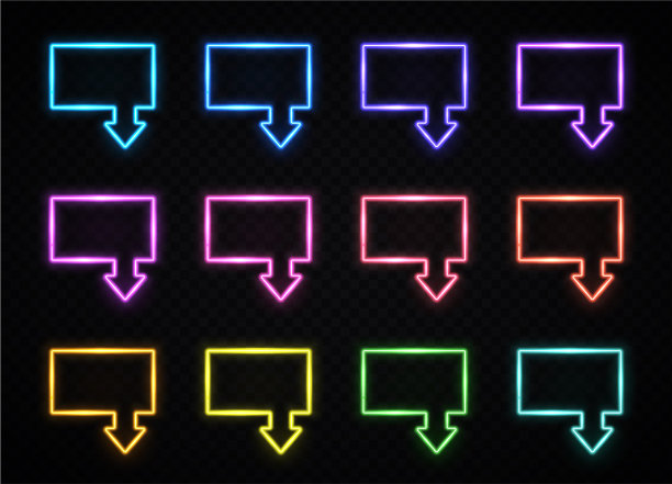 彩色霓虹灯框架箭头设置在黑暗的背景图片下载
