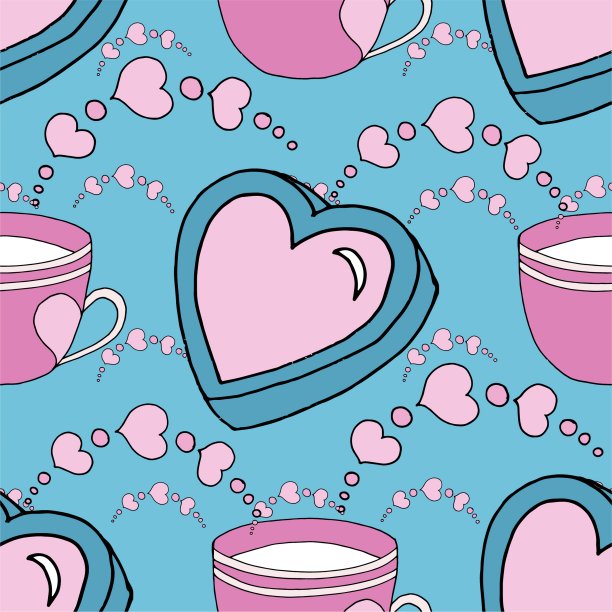 情人节无缝图案杯和心形图片下载