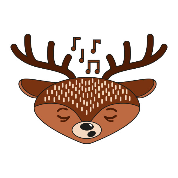 卡通插图的驯鹿唱歌和微笑。平面向量插图图片下载