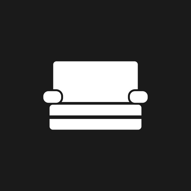 平面线条扶手椅矢量孤立在黑色背景上，平面设计图片下载