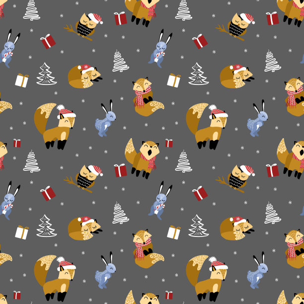 可爱的森林动物圣诞图案图片下载