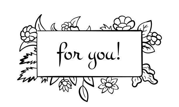 花卉自然手绘背景。卡通矢量剪辑艺术的明信片封面与标题框架和自然线形叶子，植物和花。黑白草图的邀请卡模板图片下载