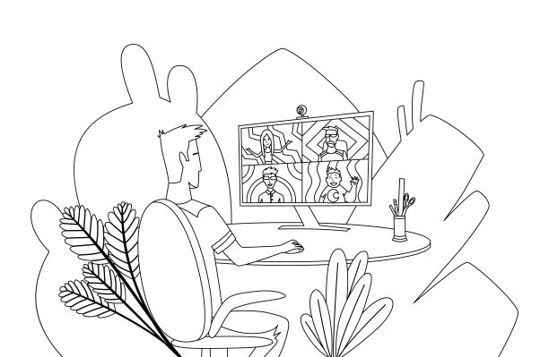 在线会议。视频会议。人们在电脑屏幕上与同事合影。色彩风格中的在线传播矢量概念。在家办公，和朋友网络会议图片下载