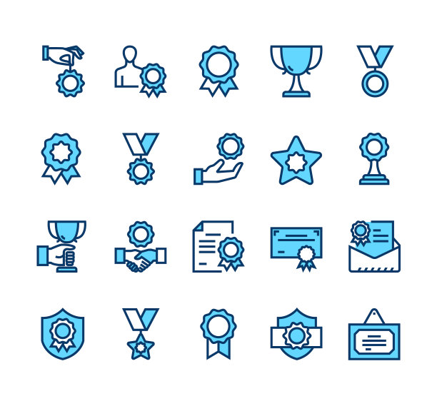 获奖者行孤立的网页图标集。矢量平面卡通图形设计图片下载