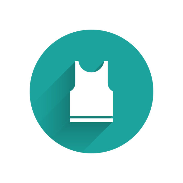 白色无袖t恤图标孤立与长影子。绿色圆圈按钮。矢量图图片下载