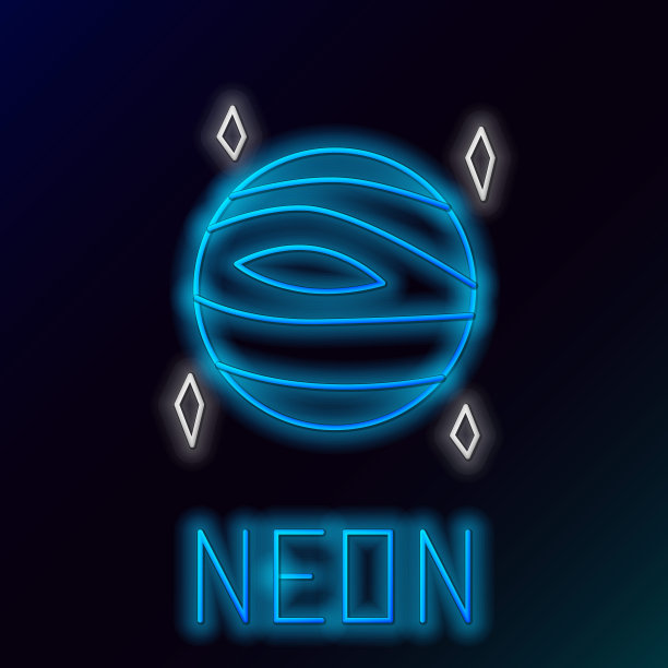 发光的霓虹灯线行星金星图标孤立在黑色的背景。色彩斑斓的轮廓的概念。向量图片下载