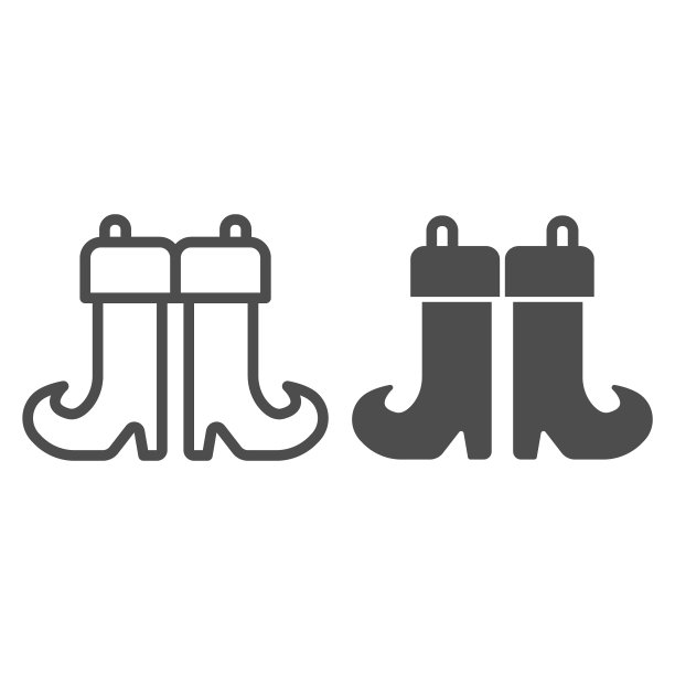 魔术靴线和固体图标，万圣节的概念，女巫鞋标志在白色的背景，快速靴图标在轮廓风格的移动概念和网页设计。矢量图形。图片下载