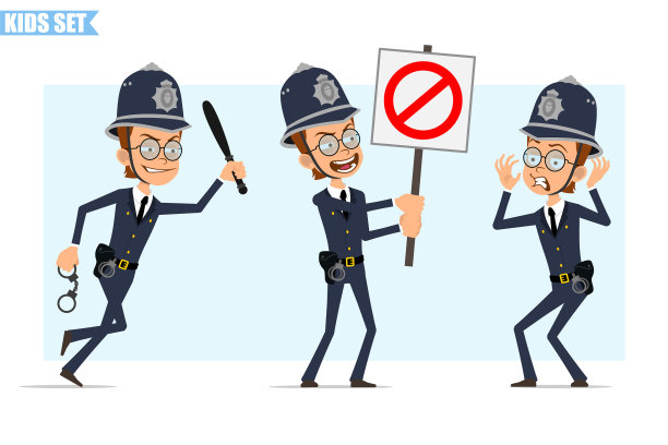 卡通英国警察男孩角色套装图片下载