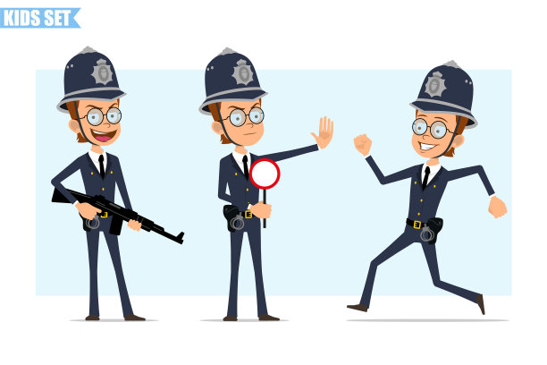 卡通英国警察男孩的角色设置图片下载