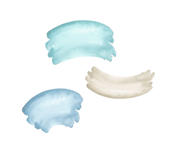 一套水彩笔触在蓝色色调作为旗帜孤立的白色背景图片下载