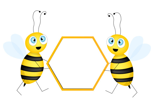 卡通可爱的蜜蜂吉祥物。快乐的蜜蜂和一张空桌子。小黄蜂。向量的性格。昆虫图标。节日模板设计邀请，卡片，墙纸，学校，幼儿园。副本的空间。图片下载