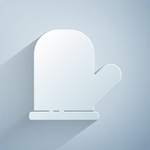 剪纸烤箱手套图标孤立在灰色背景。厨房布垫子的迹象。烹饪手套。纸艺术风格。向量图片下载