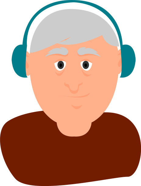 一个戴着耳机的白底老人图片下载