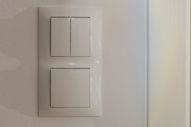 近距离观察墙上的白光开关对。建筑构造要素概念。内部。设计。图片下载