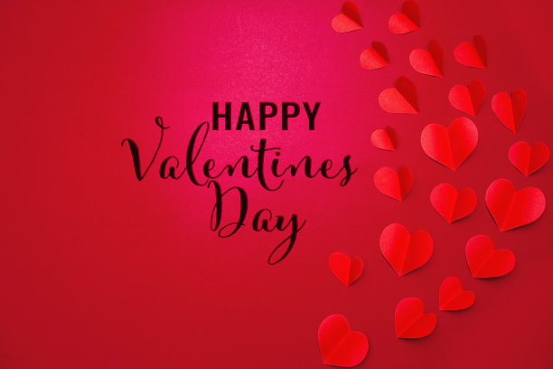 情人节卡片，红色背景上的红心，抽象，扁平图片下载