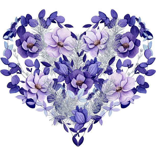 水彩花心在紫色的颜色图片下载