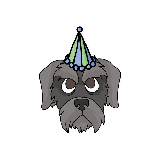 可爱的卡通雪纳瑞小狗脸与派对帽子图片下载