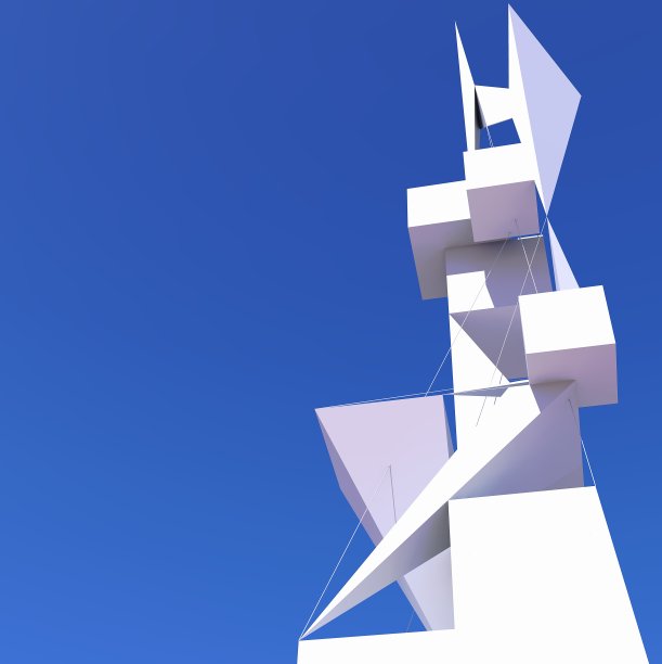 抽象的建筑背景。抽象的现代雕塑。3 d几何组成。计算机模型的三维渲染。图片下载