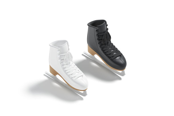 空白黑白冰鞋模型设置，侧面视图图片下载